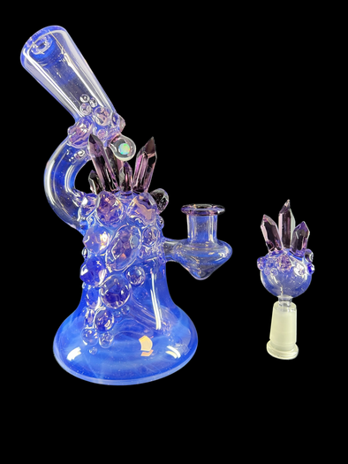 Northern Waters Glass Crystal Cluster Rig W/ Matching Bubble Cap (Blue/Purple)