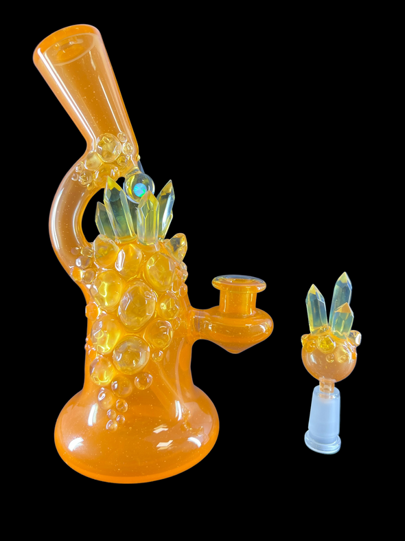 Northern Waters Glass Crystal Cluster Rig W/ Matching Bubble Cap (Orange)