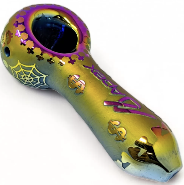 Apex 4" Frosted Currency Cobwebs Art Hand Pipe (Assorted Desgins)