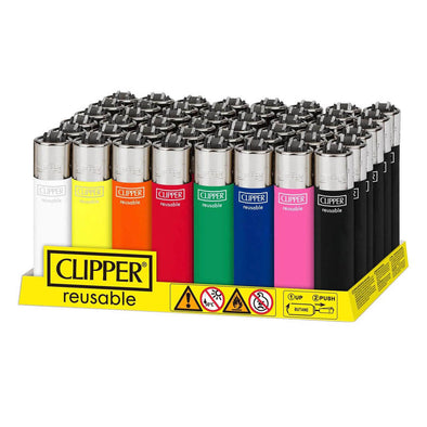 Clipper Reusable Lighter – refillable, windproof, and eco-friendly butane lighter with child-proof design, built-in poking tool, and assorted color options.







