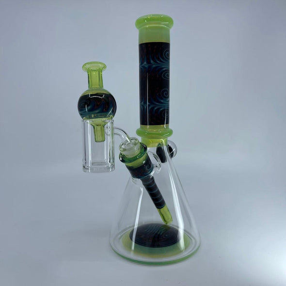 Ian S Glass Wig Wag Beaker W/ Opal (Slyme) W/ Matching Bubble Cap - SSG
