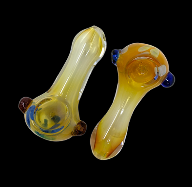 Gold Fumed Honeycomb 3" Hand Pipe W/ Colored Knob (Assorted Colors)