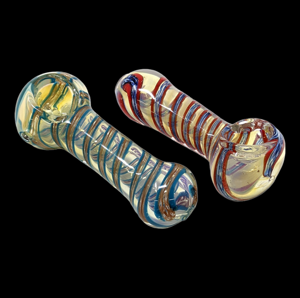 Silver Fumed Linework 3" Hand Pipe (Assorted Colors)