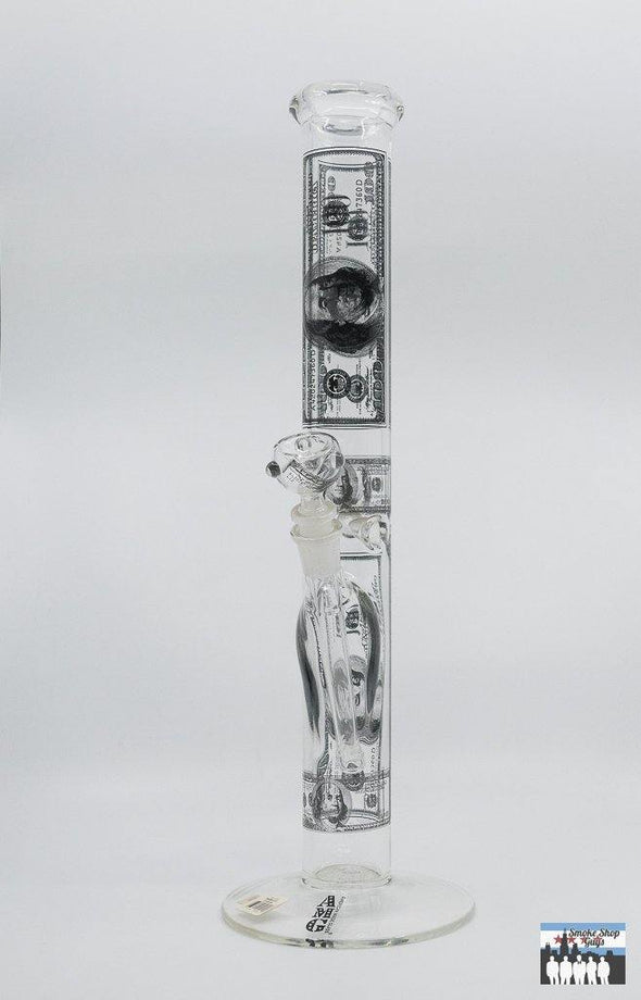AMG 18-Inch Straight Tube Bong – Benjamins Money Print Design: Unique Benjamins Print, Bold Money-Themed Graphic, Eye-Catching Look, Straight Tube Design, Offers Reliable Hits, Easy Maintenance, Durable Borosilicate Glass, Built to Withstand Daily Use, 18 Inches Tall, Provides Ample Smoke Cooling, Diffusion, 14mm Female Joint, Compatible with Bowls, Bangers, Other Accessories.
