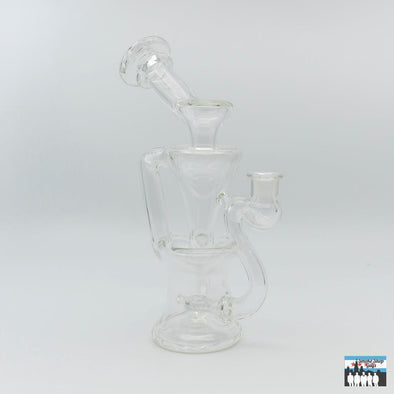 Curse Glass 1:1 Clear Recycler: Premium Glass Rig, Smooth Filtration, Handcrafted Clear Glass, Intricate 1:1 Design, Superior Filtration, Smooth Flavorful Hits, Compact and Stylish, Durable Construction, Functional Art Piece, Enthusiasts and Collectors.
