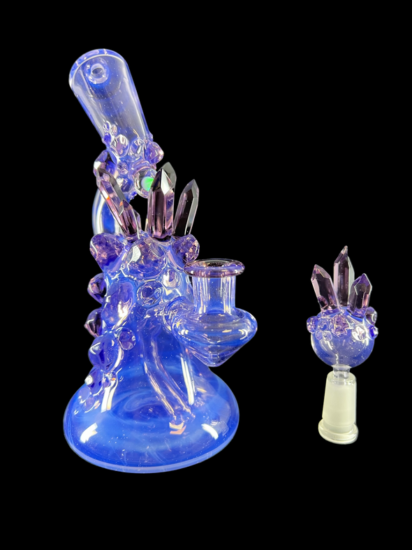 Northern Waters Glass Crystal Cluster Rig W/ Matching Bubble Cap (Blue/Purple)