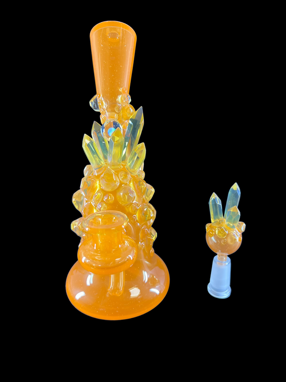 Northern Waters Glass Crystal Cluster Rig W/ Matching Bubble Cap (Orange)