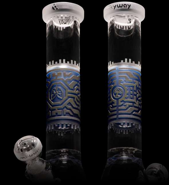 Milkyway Glass Respire 15″ Silver and Blue Frit Beaker Bong