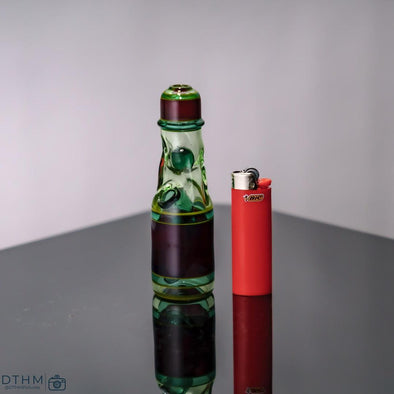 Jack Blew Glass Mini Dual Color Ramune Bottle Rig: Green & Deep Red, 10mm Joint, Japanese Soda Design, Compact Rig, Borosilicate Glass