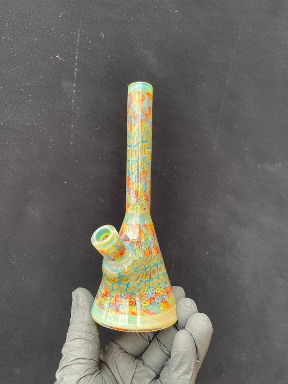 Jeff Heath Artisan Beaker Tube: Full Murrine Design, Handcrafted Glass Art, Collector's Quality, Durable Build, Exceptional Performance