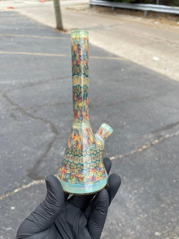 Jeff Heath Full Murrine Beaker: Handcrafted Glass Art, All-Murrine Design, Collector's Piece, Borosilicate Glass, Exceptional Filtration

