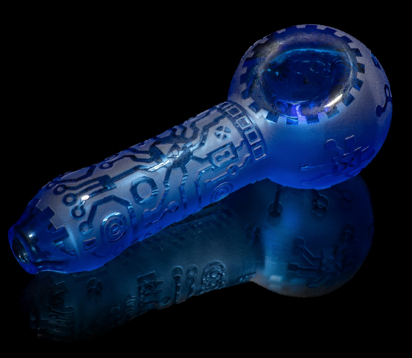 Milkyway Glass Circuitboard Hand Pipe in assorted colors, featuring a futuristic design and durable glass for a smooth, enjoyable smoking session.