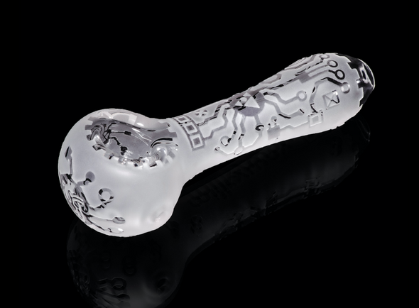  Milkyway Glass Circuitboard Hand Pipe with intricate circuitboard design, crafted from premium glass for durability and smooth smoking experience.