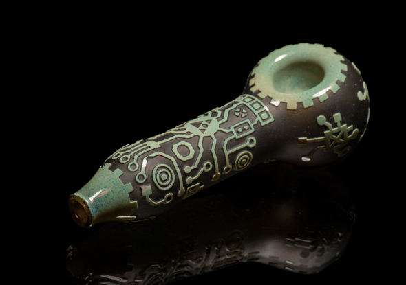 Milkyway Glass Circuitboard Hand Pipe with tech-inspired pattern, lightweight and easy to clean. Ideal for collectors and tech enthusiasts.