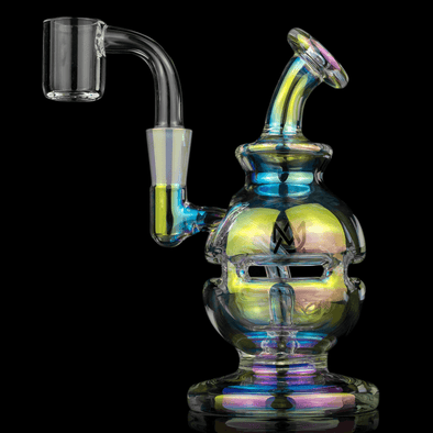 MJ Arsenal Iridescent Royale Mini Rig: Compact Recycler, Iridescent Finish, Borosilicate Glass, Ergonomic Mouthpiece, Concentrate Dab Rig