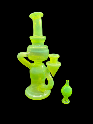 Professor Dank Lime Recycler Opal Glass Rig – handcrafted glass dab rig with vibrant lime color and opal accents for smooth filtration.