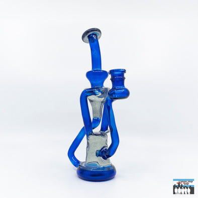 Spunout Glass Dual Uptake Recycler – Custom Cobalt Mix with Parallax CFL Cap: Full Color Custom Design, Handcrafted, Striking Cobalt Mix, Parallax CFL Color Transitions, Dual Uptake Recycler, Superior Smoke Filtration, Visually Dynamic Flow, Durable Construction, High-Quality Borosilicate Glass, Lasting Use, 14mm Female Joint, Ensures Compatibility, Most Accessories, Matching Cap Included, Completes the Setup, Style, Functionality.