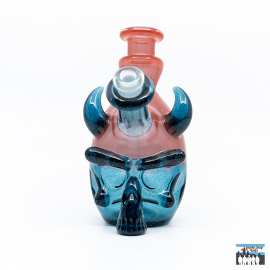 Tuskum Glass Skull Recycler Red Crayon Atomic Blue: Handcrafted Glass, Striking Color Combination, 10mm Female Joint, Recycler Design, Durable and Functional