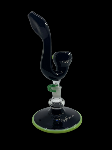 VIP Glass Sherlock Slide with matching stand. Elegant smoking accessory made from premium glass, perfect for collectors and stylish setups.